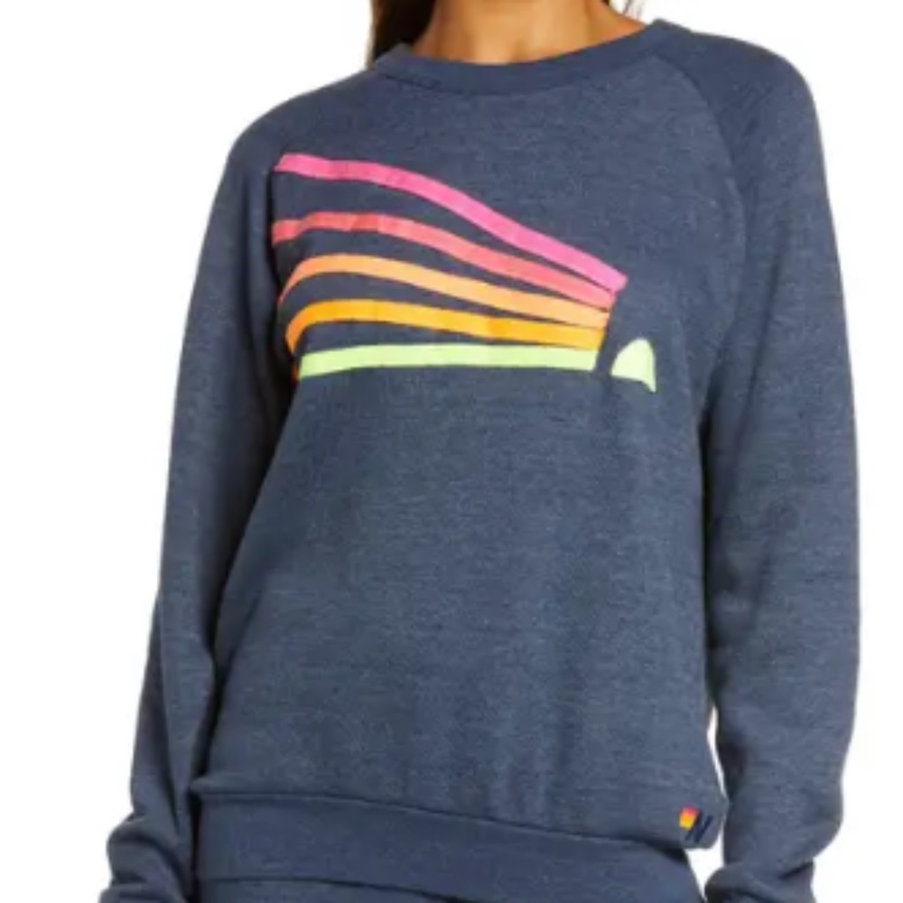 Aviator Nation Daydream Sweatshirt Small, HEATHER NAVY/ NEON